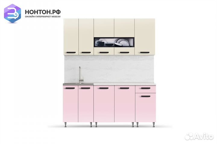 Кухня Рио-2 1.8м бежевый / розовый