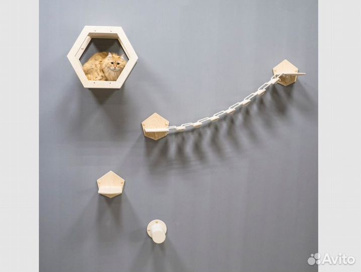 Комплект настенный-когтеточки, полки, гамак, домик