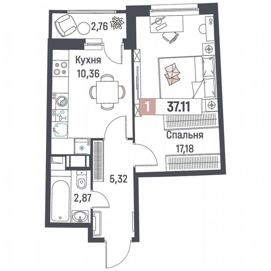 1-к. квартира, 37,1 м², 18/18 эт.