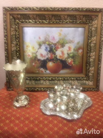 Набор из мельхиора для ликера, ваза, подсечник