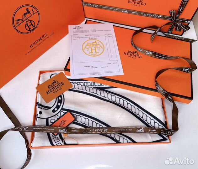 Кашемировая шаль Hermes черная