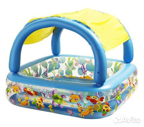 Детский надувной бассейн Рыбки с навесом