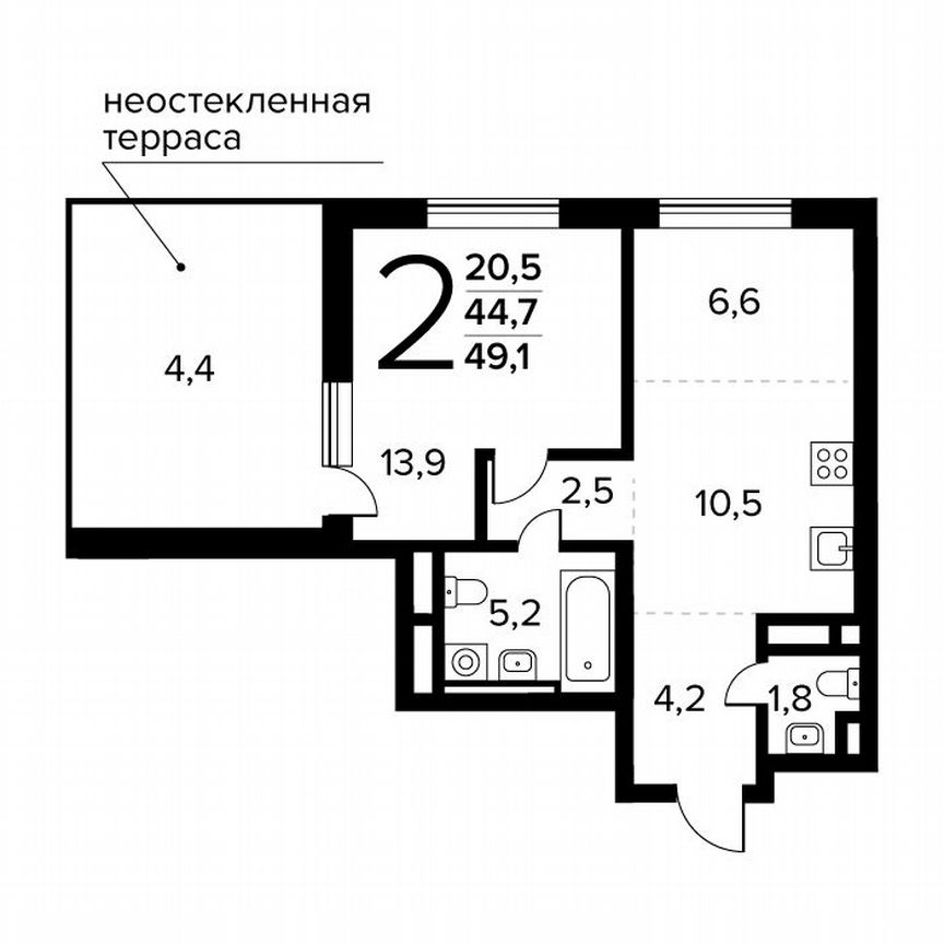 2-к. квартира, 49,1 м², 14/14 эт.