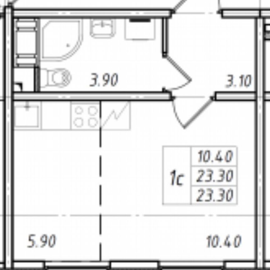 Квартира-студия, 23,3 м², 15/16 эт.