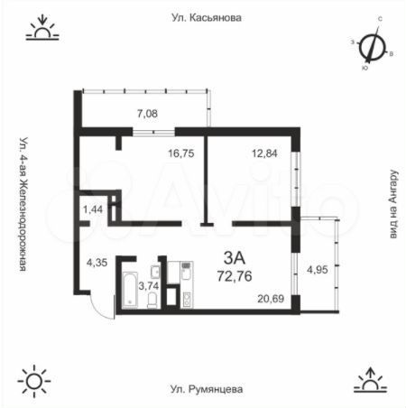 2-к. квартира, 71,8 м², 6/19 эт.