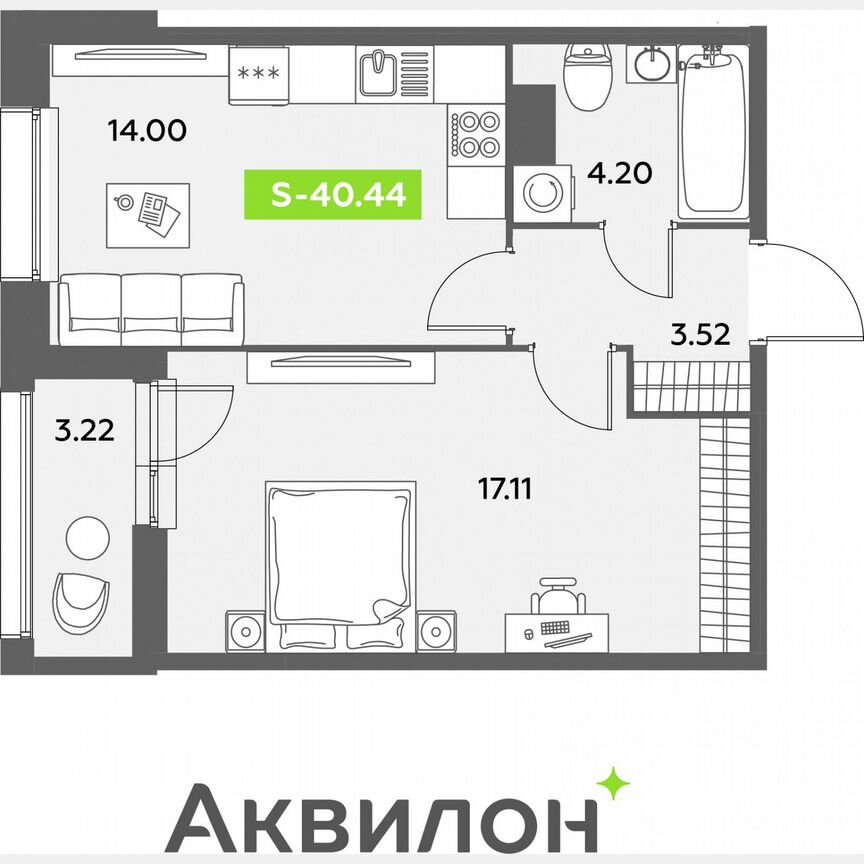 1-к. квартира, 40,4 м², 11/12 эт.