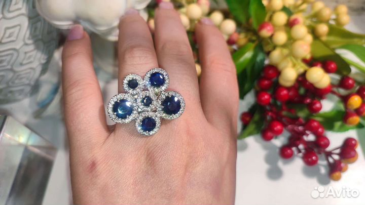Кольцо с сапфирами Шри Ланка, 17,75 р-р, 925