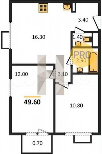 2-к. квартира, 49,6 м², 2/24 эт.