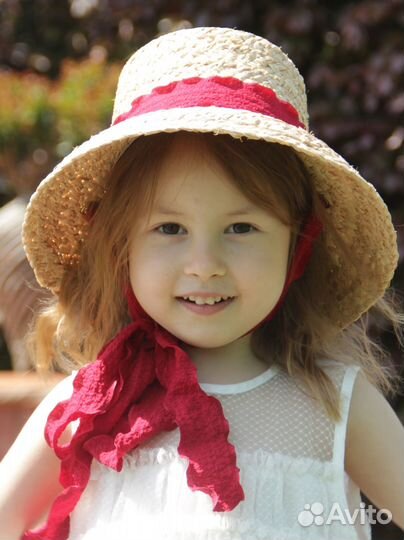 Шляпа детская колокольчик из соломы White and Blue