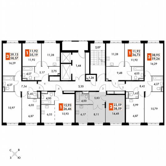 2-к. апартаменты, 38,6 м², 11/15 эт.
