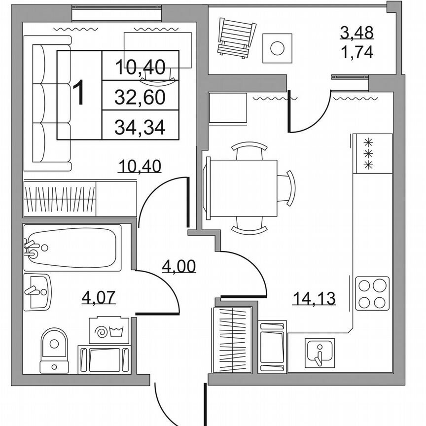 1-к. квартира, 34,3 м², 18/19 эт.