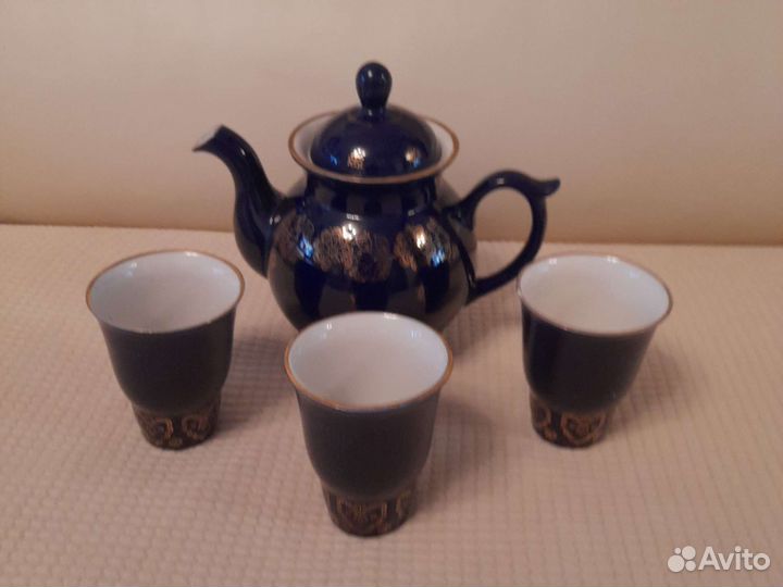 Набор. Чайник,стаканы.Кобальт