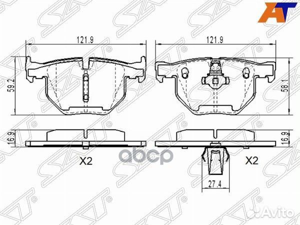 Колодки тормозные зад BMW 5 E60 st34216763044 Sat