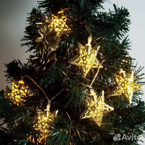 Гирлянда Золотые звёзды на батарейках