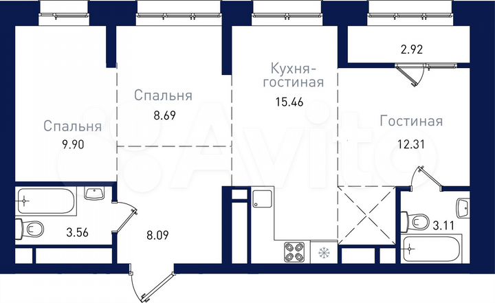 3-к. квартира, 64 м², 15/19 эт.