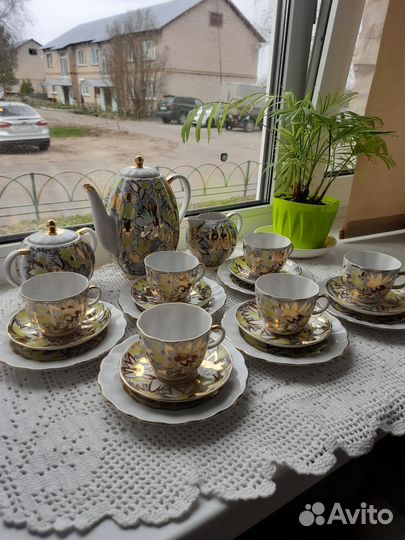 Кофейный сервиз,Золотая ромашка