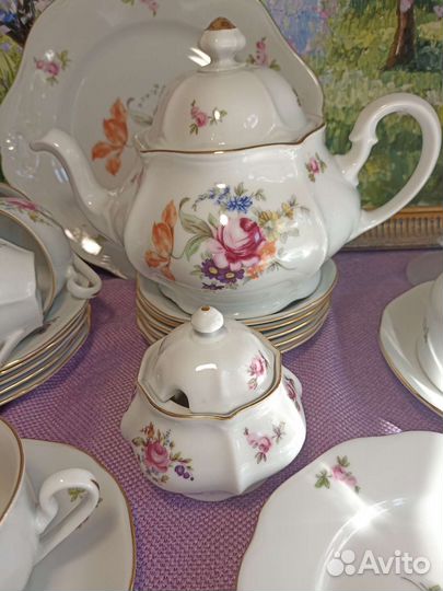 Чайный сервиз мейсенский букет 6 персон разделяю