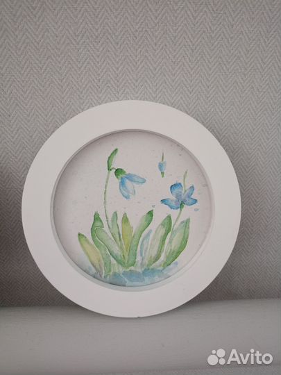 Две акварели в круглой рамке. Продаются парой