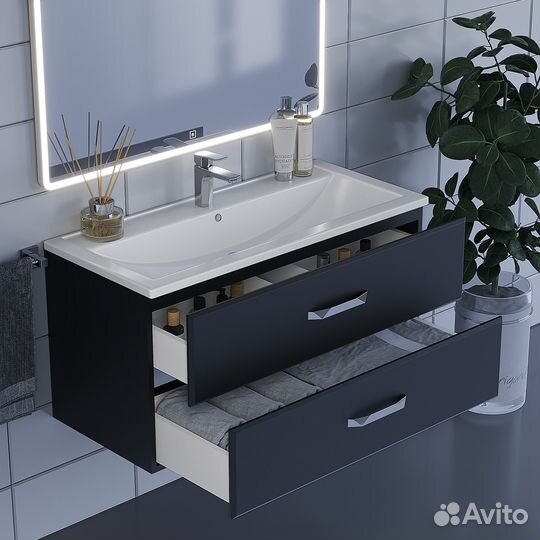 Тумба с раковиной для ванной подвесная, черная