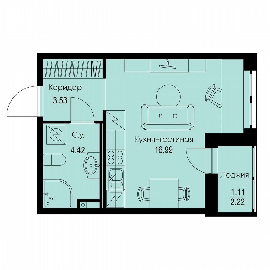 Квартира-студия, 26,1 м², 2/9 эт.
