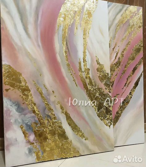 Картины с розовым золотом в интерьер на холсте