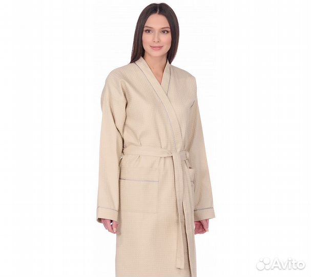 Халат вафельный Home One с кантом бежевый 54