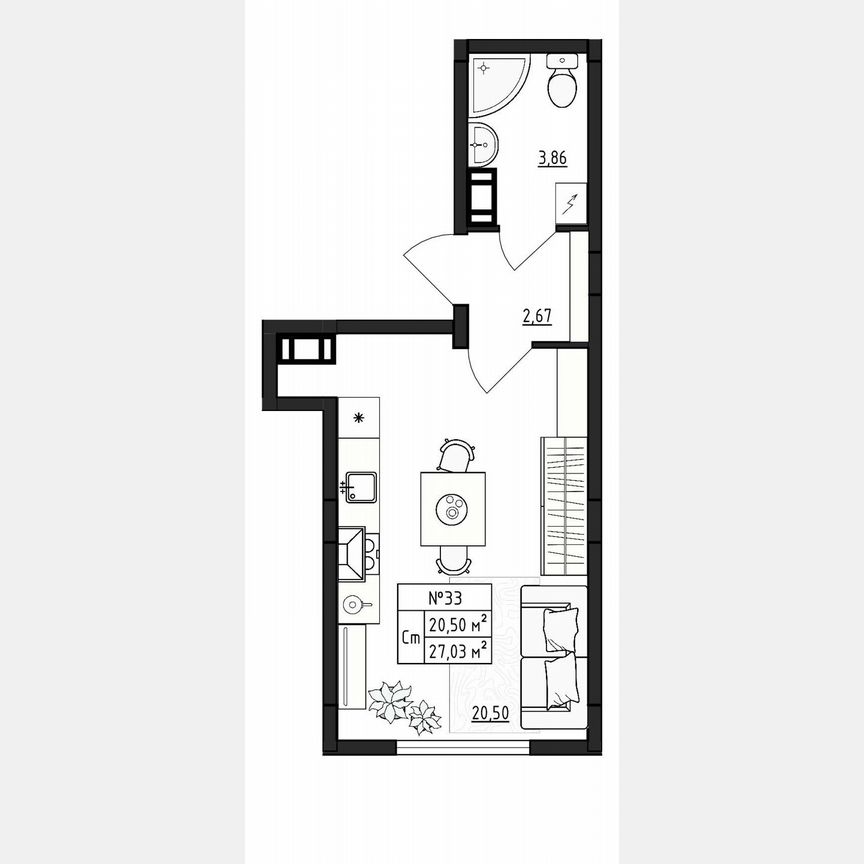 1-к. квартира, 27 м², 4/4 эт.