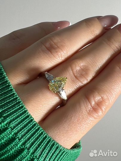 Кольцо с бриллиантом груша 1,51 Ct GIA