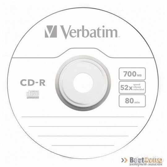 Оптический диск CD-R 700Mb Verbatim 52X Cake Box