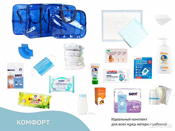 Синяя сумка в роддом 