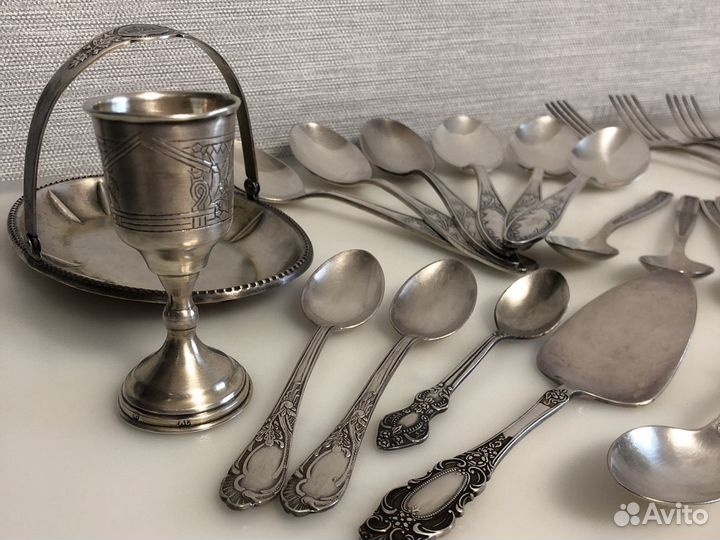 Мильхиор конфетница,рюмка,ложки вилки,лопатка