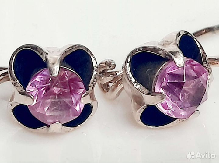 Серьги с сиреневыми камнями. Серебро 925пр(звезда)