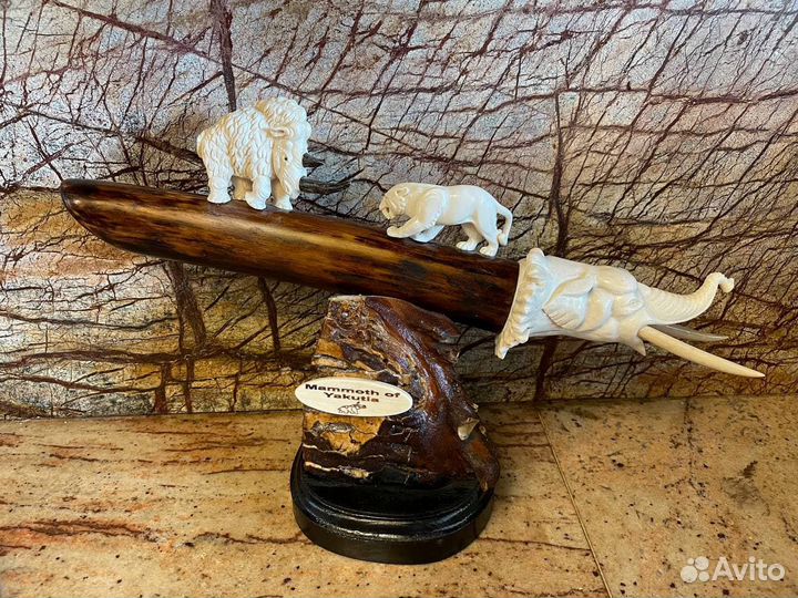 Бивень мамонта с резьбой на зубе