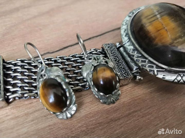Браслет Серьги СССР Мельхиор Лабродорит