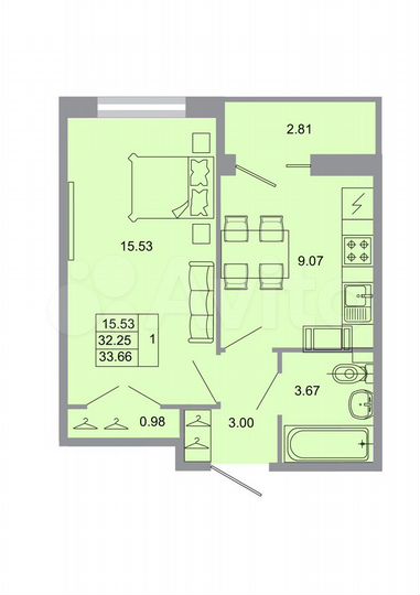 1-к. квартира, 33,7 м², 16/20 эт.