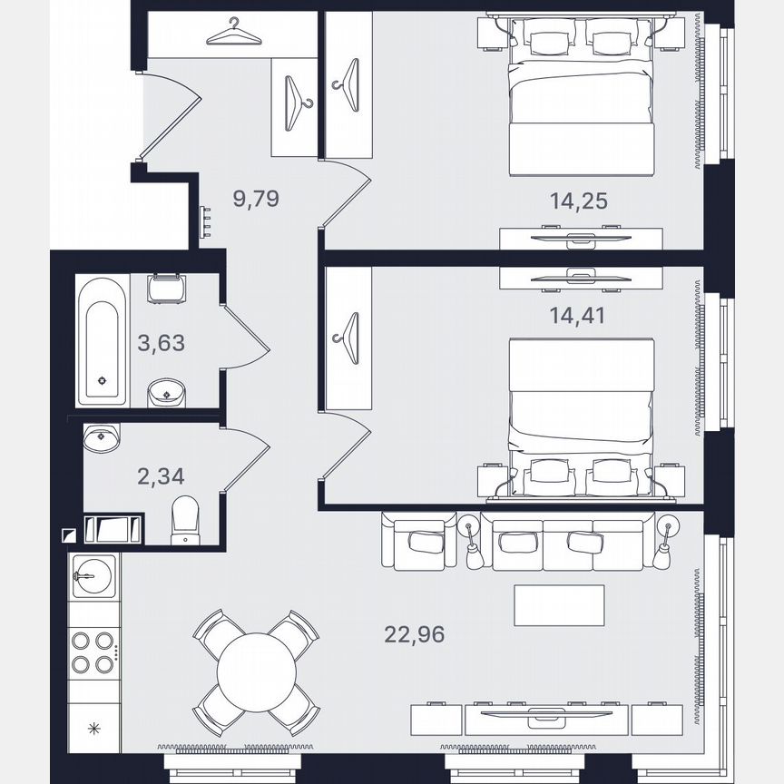 3-к. апартаменты, 67,4 м², 19/24 эт.