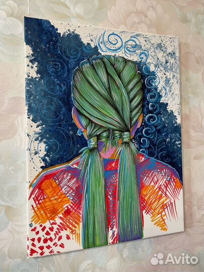 Картина акрилом «Хвостики» на подрамнике 30х40