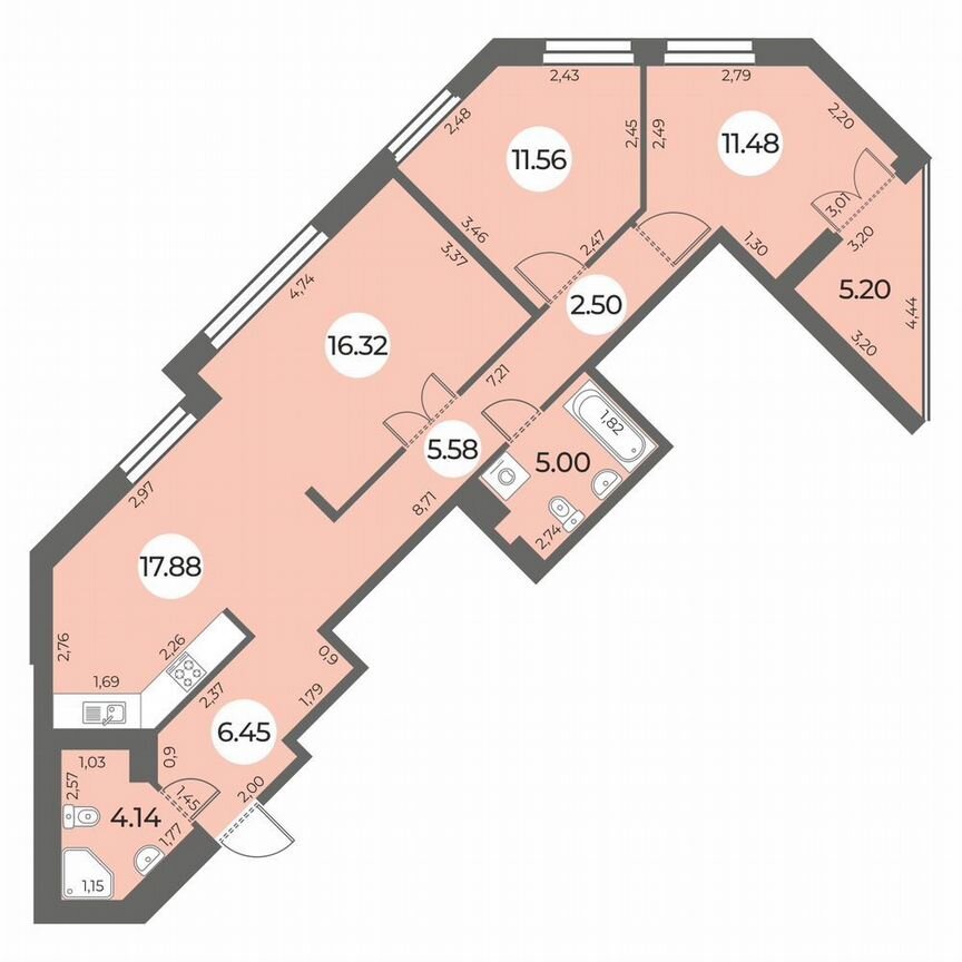 3-к. квартира, 83 м², 12/24 эт.