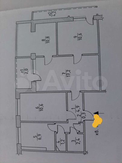 4-к. квартира, 71,1 м², 1/9 эт.