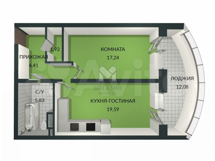 1-к. квартира, 51 м², 18/24 эт.