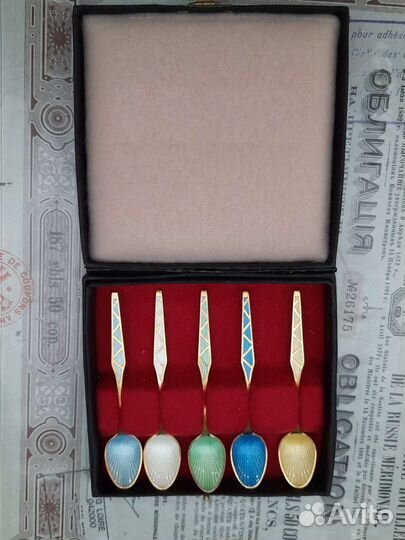 Кофейные ложки Серебро, эмаль