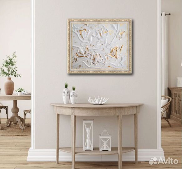 Гипсовый барельеф ботанический Картина магнолия