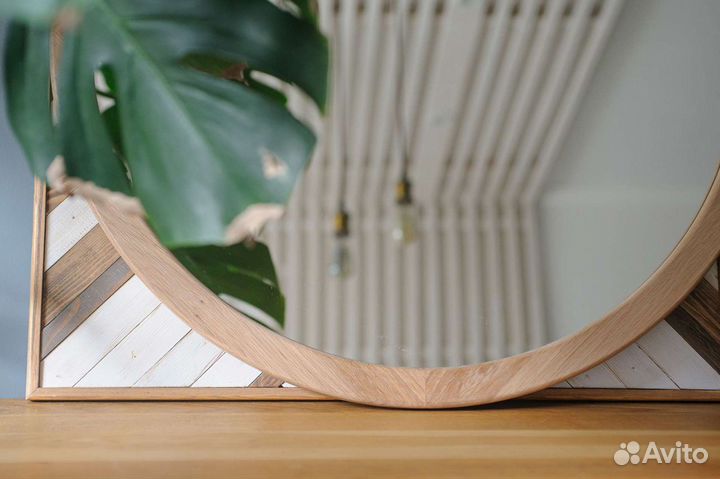 Зеркало круглое массив дерева дуб 700мм