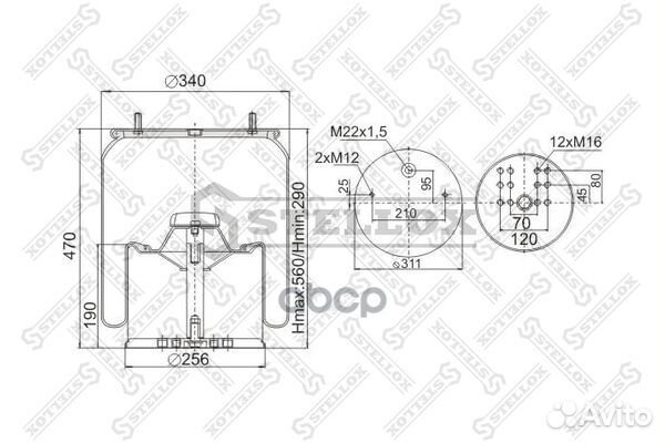 Пневмоподушка со стак. BPW36 2шп.M12смещ.25