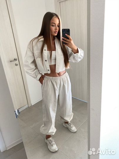 Широкие брюки бежевые карго Y2K