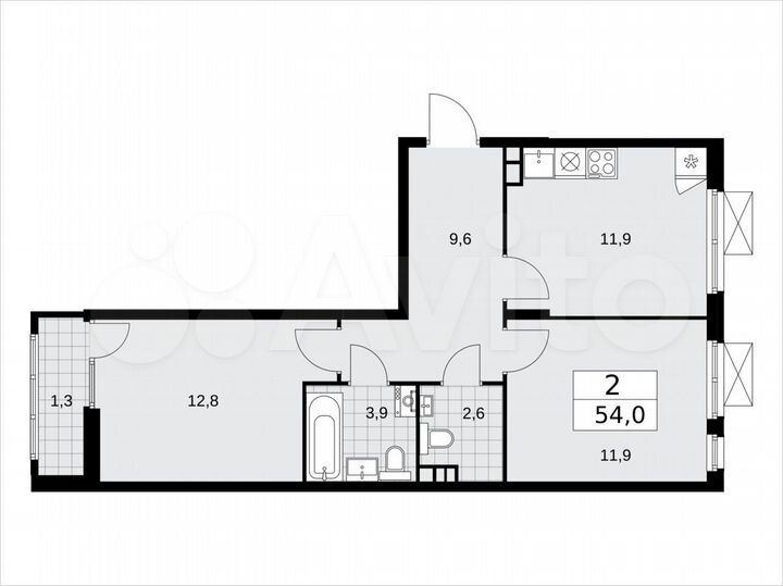 2-к. квартира, 54 м², 7/16 эт.