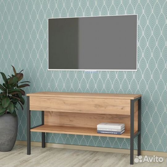 Тумба тв лофт 1000х350х570 (дуб крафт золотой/черн