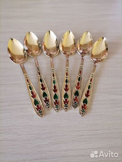 Серебряные позолоченные кофейные ложки 1960 год