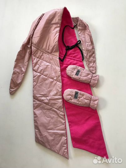 Капюшон и варежки утепленные розовые комплект
