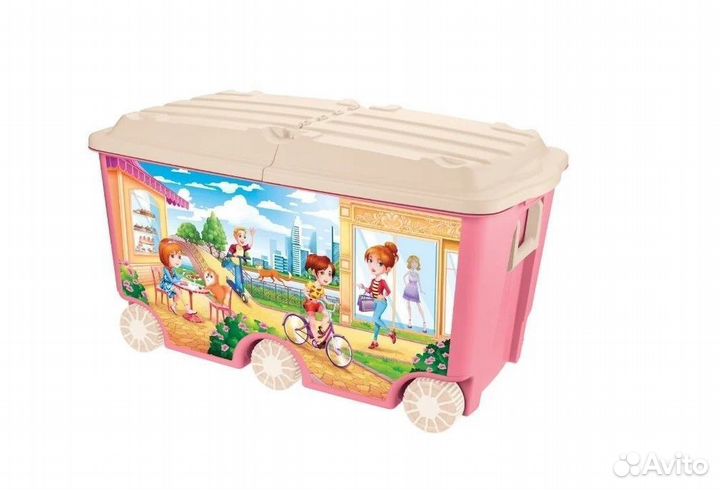 Ящик для игрушек на колесах с декором 66,5л роз
